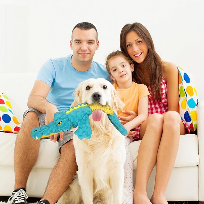 Dog Toys Cute Alligator Dog Toy Tough Plush Puppy Toy for Playtime, Training & Tug of War- Interactive Squeaky & Crinkle Chew Toy for Small to Large Dogs-PawvioPets