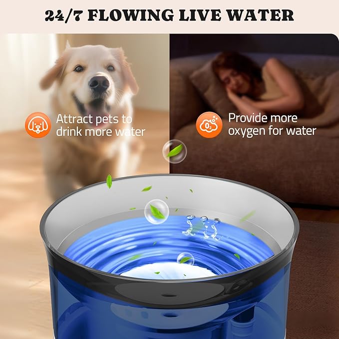 Dog Water Fountain with Vortex Filtration Design, 3.5L/123oz Elevated Dog Water Bowl for Large Medium Dogs & Cats, Automatic No Spill Water Dispenser with Deep Drinking Area and Ultra-Quiet Pump-PawvioPets