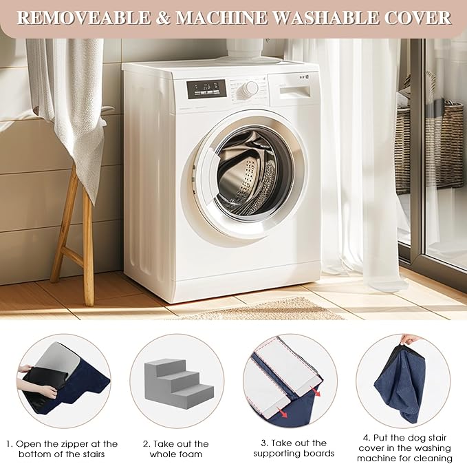 GGIB Dog Stairs for Small Dogs Cats Non-Slip Dog Steps for High Bed Pet Stairs for Sofa Couch Pet Ramp Pet Steps with Removable Washable Cover, 13" H, 3-Step-PawvioPets