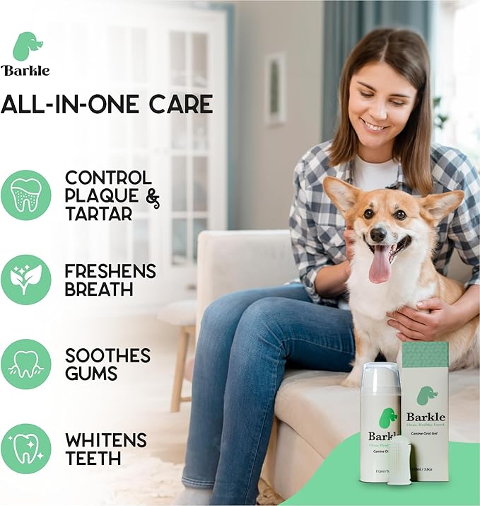Barkle Vet Approved Dog Teeth Cleaning Toothpaste & Tooth Brushing Kit | Eliminate Plaque, Tartar & Bad Breath | Mint Dog Breath Freshener Gel | Puppy & Small Breed Safe | Free Finger Brush (60 Days)-PawvioPets