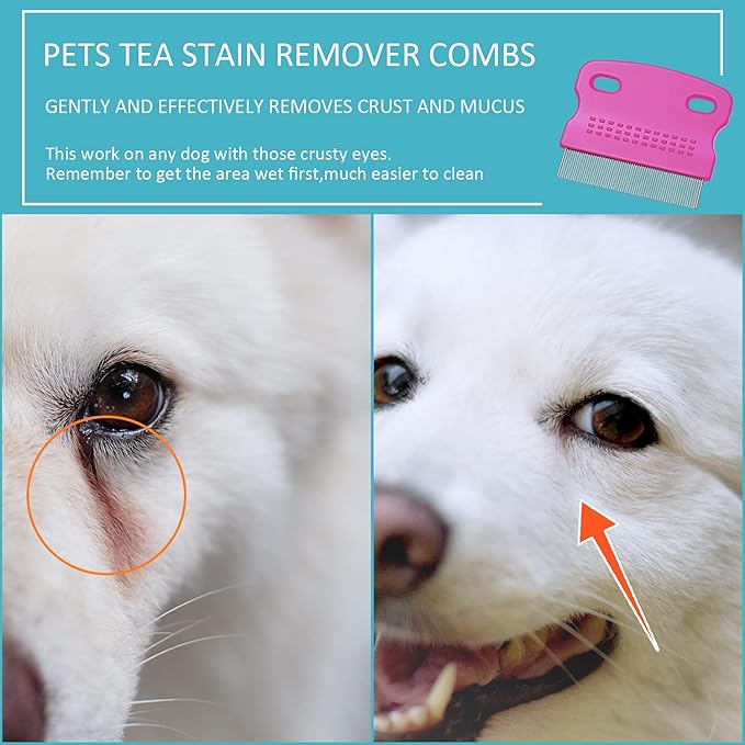 6 Pieces Pet Lice Combs Dog Grooming Flea Cat Tear Stain Comb for Removal Dandruff, Hair Stain, Nit(White, Yellow, Green, Purple, Orange, Dark Blue)-PawvioPets