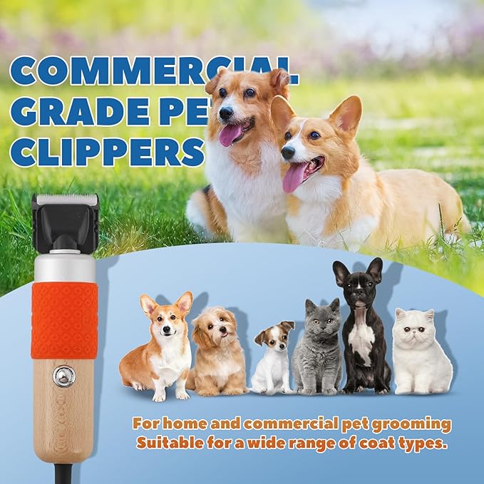 200W Pet Grooming Clippers for Thick Heavy Coats, 2000-6000rpm Stepless Speed Control & 10ft Power Cord, Low Noise< 50db, Dog Trimmer Kit with Extra Detachable Blade & 2 Limit Combs of 4 Sizes-PawvioPets