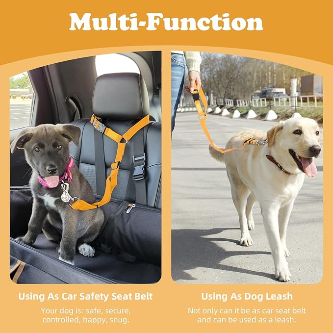 BWOGUE Pet Dog Cat Seat Belts, Car Headrest Restraint Adjustable Safety Leads Vehicle Seatbelt Harness (1 Pack)-PawvioPets