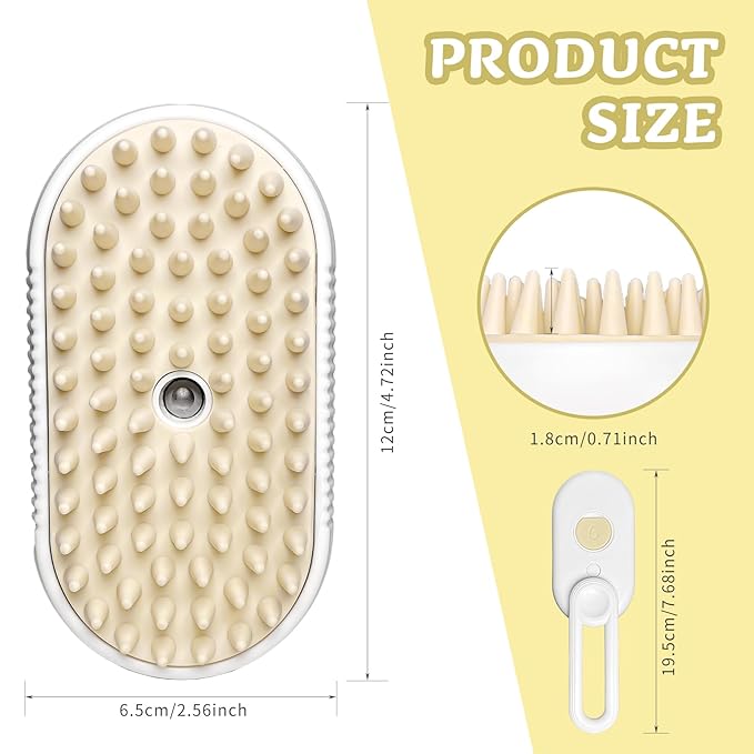 3-in-1 Rechargeable Steam Brush for Cats & Dogs - Anti-Static Spray Pet Grooming Brush with Warm Mist Massage, Hair Shedding Control, Detangling Comb & Cleaning Tool for Effective Deshedding-PawvioPets