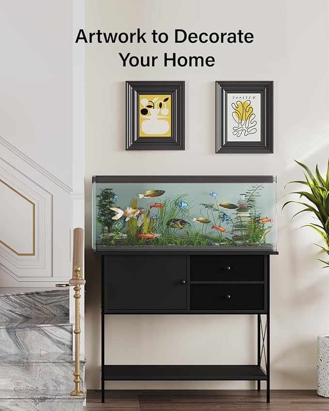 Fish Tank Stand 40 Gallon: Sturdy Aquarium Stand with Accessories Storage - Metal Tank Stands Table for 40-50 Gallon Reptile Breeder Turtle Terrarium - 36.6"x18.8" Weight Capacity 660 lbs-PawvioPets