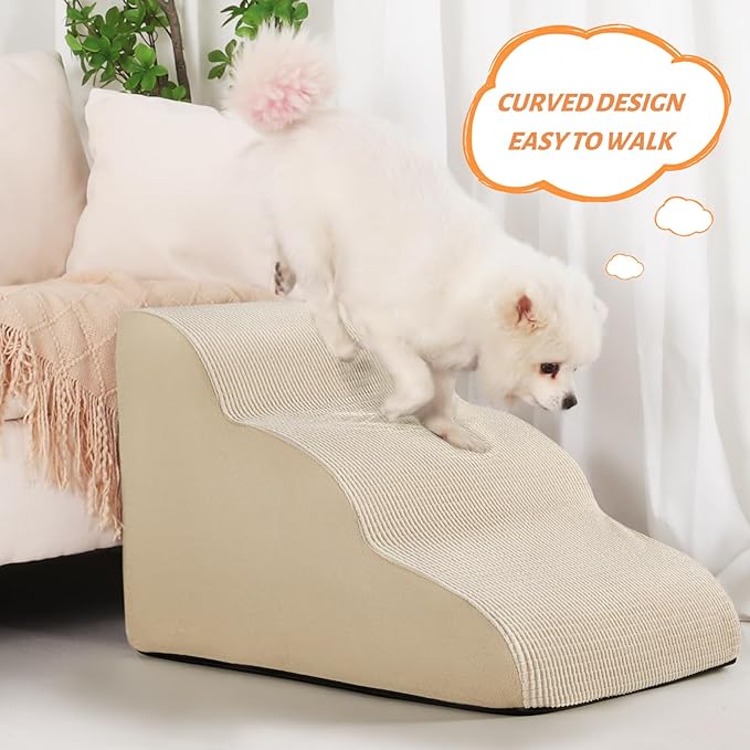 3-Step Dog Ramp and Stairs for Sofa and Chair - Non-Slip Sturdy Pet Steps for Small Dogs and Cats,15.7" H,Beige-PawvioPets