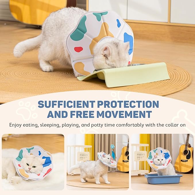 Avont Soft Cat Recovery Cone Collar, Adjustable Lightweight Kitten E-Collar for Small Dogs, Comfortable Neck Donut Stop Licking Scratching After Surgery -Cow(XS)-PawvioPets