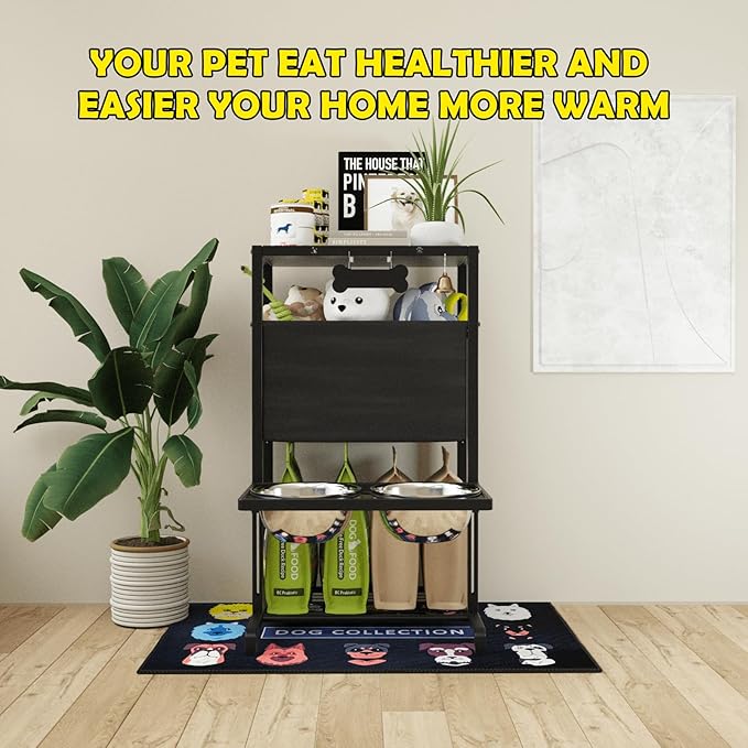 Elevated Dog Bowls, Height Adjustable Raised Dog Bowl Stand (4.5'' to 12''), Organizer Bowl Holder for Large Medium Dogs-PawvioPets