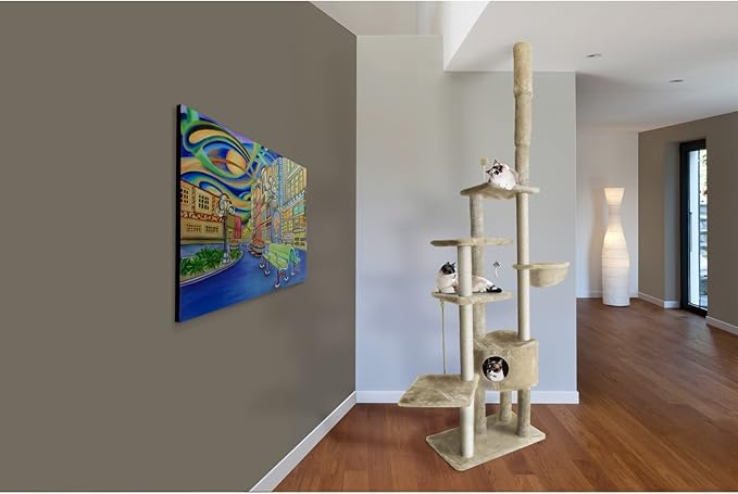 Furhaven 100"-113" Tall Cat Tree for Indoor Cats w/ Adjustable Height, Ft. Sisal Scratching Posts, Condo, & Toys - Tiger Tough Skyscraper Interactive Playground Tower - Gray, One Size-PawvioPets
