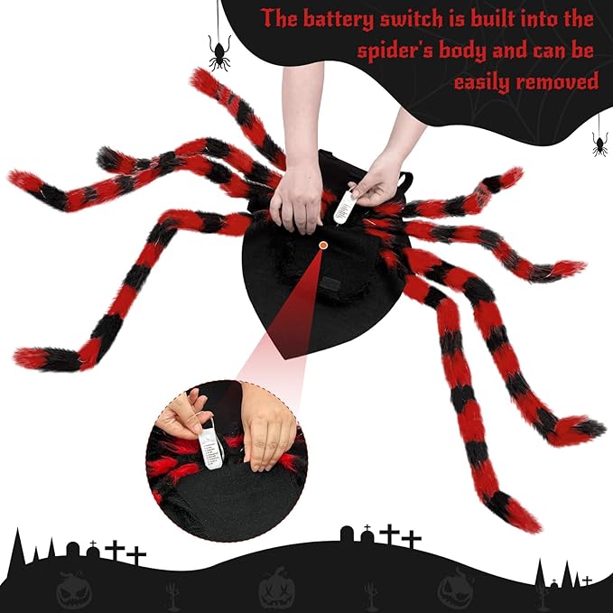 Dog Halloween Costume Large Breed, Furry Dog Spider Costume with 64 LED, Funny Halloween Dogs Costumes for Large Dogs Medium Pet Halloween Party Cosplay (Red)-PawvioPets