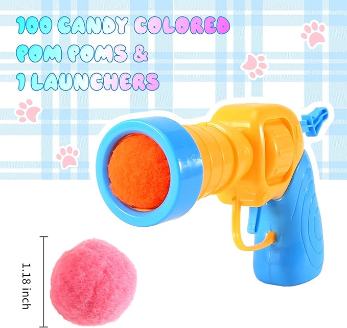 21Pcs Cat Ball Toy Launcher - Includes 20 Colorful Plush Cat Balls and Exciting Launcher Set,Funny Interactive Cat Toys for Bored Indoor Adult Cats, Cute Kitten Kitty Toys-PawvioPets