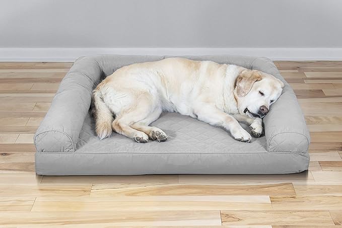 Furhaven Cooling Gel Dog Bed for Large Dogs w/ Removable Bolsters & Washable Cover, For Dogs Up to 95 lbs - Quilted Sofa - Silver Gray, Jumbo/XL-PawvioPets