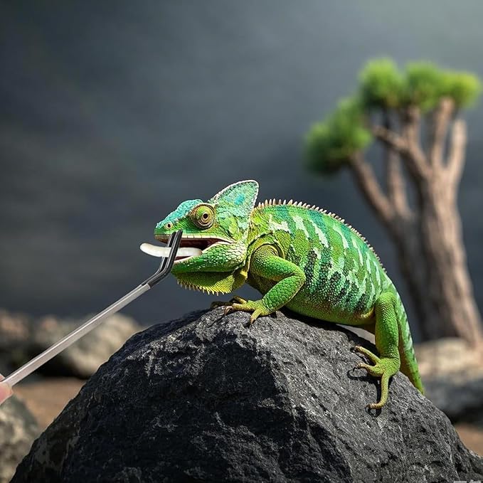 5 Pcs Reptile Feeding Tools Set with Silicone Tips - Extra Long Straight&Curved Tongs, Spoons, Scissors - Stainless Steel Terrarium Feeder Kit for Bearded Dragons, Lizards, Snake, Spiders, Aquarium-PawvioPets