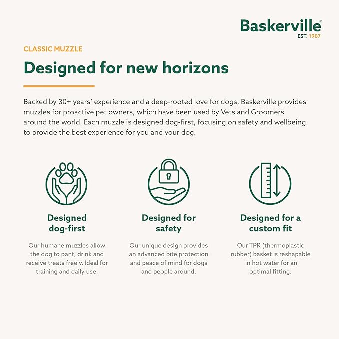 Baskerville Classic Basket Muzzle - Dog can Pant and Drink, Prevents Biting and Food Waste Scavenging, Strong TPR, Ideal for Longer Nosed Dogs, Breathable Dog Training Muzzle for Large Dogs (Size 10)-PawvioPets