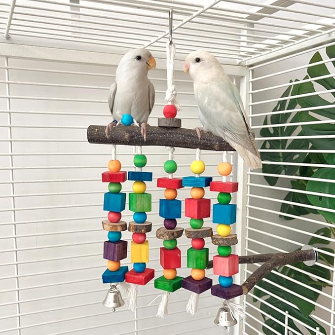 Bird Chewing Toys for Parakeet- Parrot Cage Bites, Wooden Block Cockatiel Toy for Small and Medium Parrots and Birds-PawvioPets