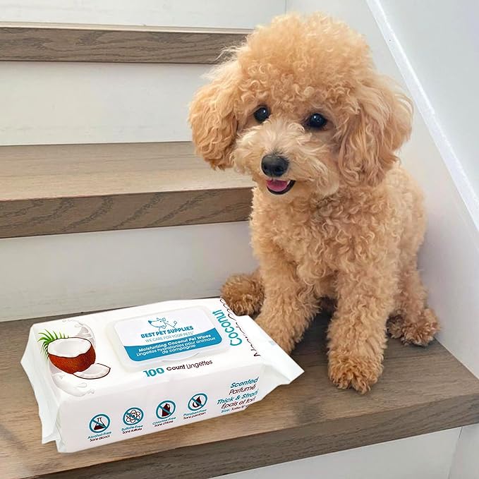 Best Pet Supplies Pet Wipes for Dogs - Dog Wipes Cleaning Deodorizing, Grooming, for Coats, Ears, Paws - Moisturizing Coconut, 400 Count-PawvioPets