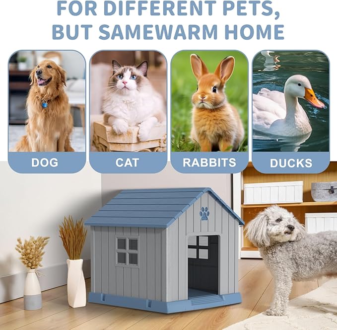 DRATO Dog House Indoor Outdoor for Small to Large Sized Dogs Indoor Outdoor Doghouse Puppy Shelter with Elevated Floor, Easy to Assemble (Blue, 31Inch(31.18 * 33.7 * 32.52))-PawvioPets