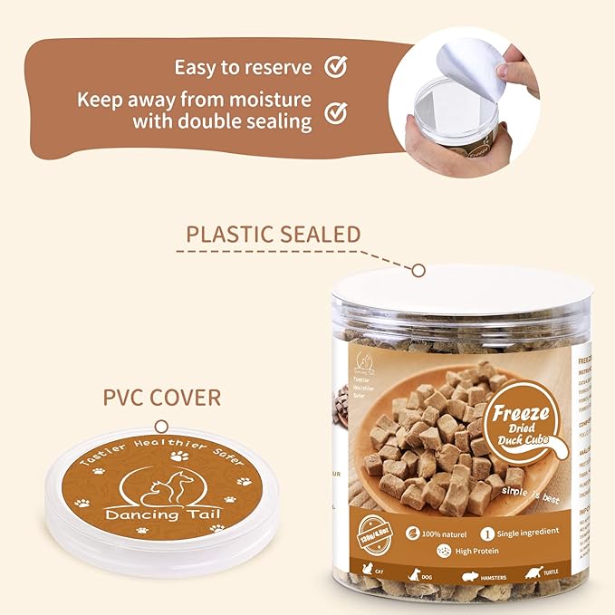 Freeze Dried Raw Cat and Dog Treats, Healthy Limited Ingredient Duck Cube Weight Control Traing Treats for Small Dogs Cats 4.6 Ounce-PawvioPets