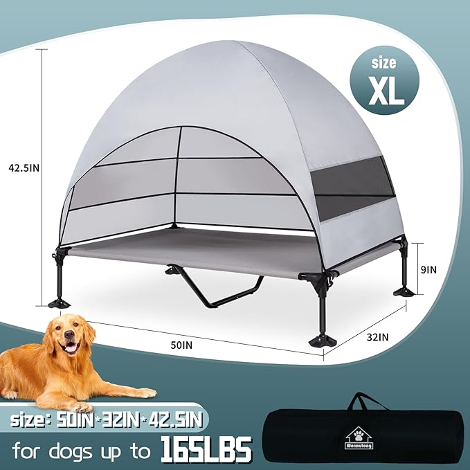Elevated Outdoor Dog Bed with Canopy & Adjustable Feet - Larger Shade for Camping, Backyard & Patio-PawvioPets