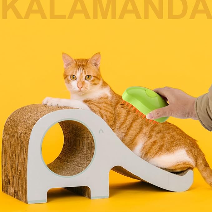 3 in 1 Cat Steamer & Brush - Silicone Massage Grooming Tool, Pet Hair Cleaning Comb for Cats & Dogs (Mango Green)-PawvioPets