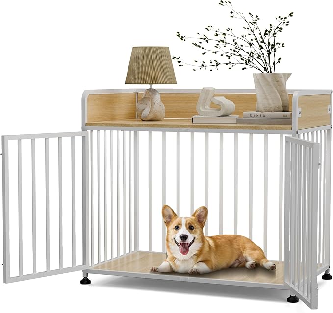 42inch Dog Crate Furniture, Medium Dog Kennel Indoor, Decorative Pet House End Table, Wooden Cage Kennel Indoor, Heavy Duty Dogs Crate Furniture for Large and Medium-PawvioPets