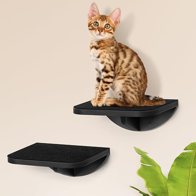 2-Piece Cat Wall Steps with Grey Felt Pads, Floating Cat Wall Perches and Climbing Steps, Wall Mounted Shelf for Small and Large Cats-PawvioPets