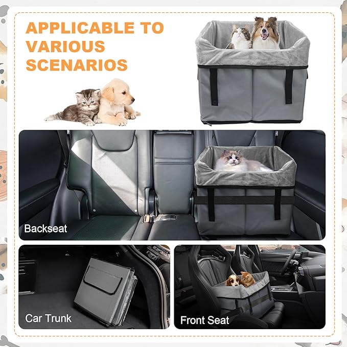 Eunice Small Dog Car Seat, 15.5 in (L) X 14.6 in (W) X 13 in (H) Washable Detachable and Portable Dog Booster Car Seat with Clip-on Safety Leash, Puppy Car Seats Storable Bottom Layer - Up to 25 lbs-PawvioPets