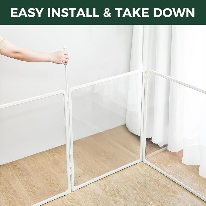 FXW Homeplus Unleashed Indoor Dog Playpen - Stress-Free and Safe Play, Heavy Duty 32 Inch 4 Acrylic Panels + 4 Wire Panels Dog Pen for Small and Medium Dogs, White│Patented-PawvioPets