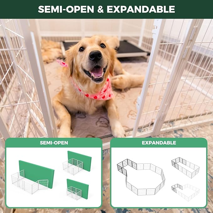 FXW Homeplus Unleashed Indoor Dog Playpen - Stress-Free and Safe Play, Heavy Duty 24 Inch 8 Wire Panels Dog Pen for Puppy and Small Dogs, White│Patented-PawvioPets