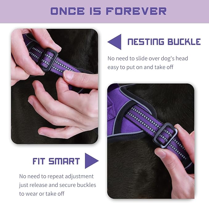 BUMBIN Tactical Dog Harness for Large Dogs No Pull, Famous TIK Tok No Pull Puppy Harness, Fit Smart Reflective Pet Walking Harness for Training, Adjustable Dog Vest Harness with Handle Purple L-PawvioPets