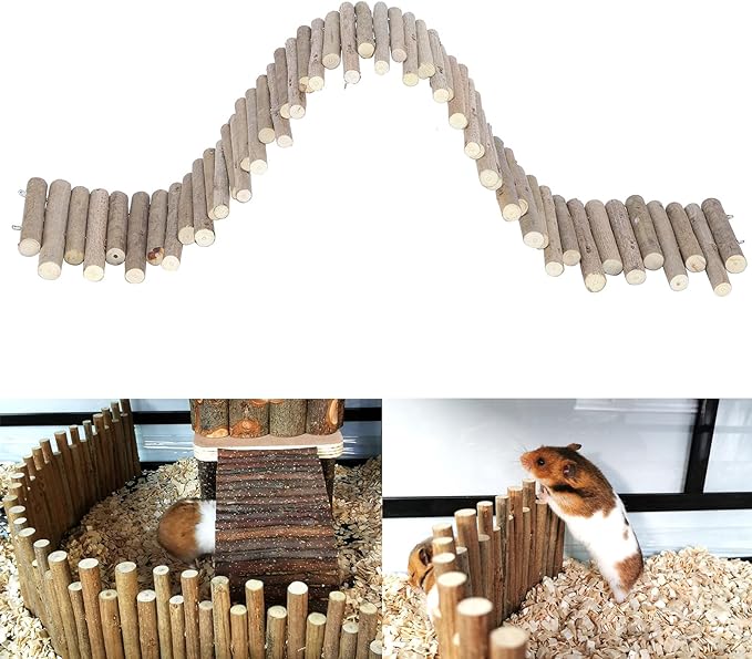 Ejoyous Hamster Wooden Bridge, Wood Ladder Hamster Fence Hideout Cage Bedding Climbing Toys for Syrian Hamsters Gerbil Small Animals (50CM Fence)-PawvioPets