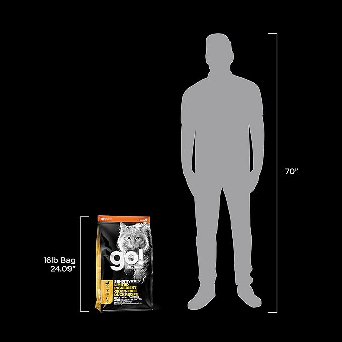 Go! Solutions Sensitivities Limited Ingredient, Grain-Free Dry Cat Food, Duck Recipe for Sensitive Stomach, 16 lb Bag-PawvioPets