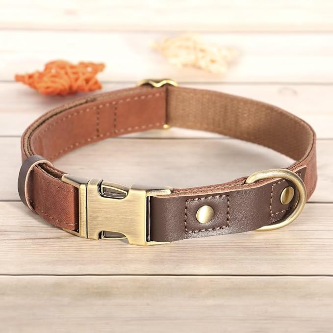 Didog Soft PU Leather Dog Collars for Medium Dogs,Classic Adjustable Dog Collars with Quick Release Metal Buckle,Easy Clean and Comfortable with Nylon Lining,M Neck 13-19"-PawvioPets