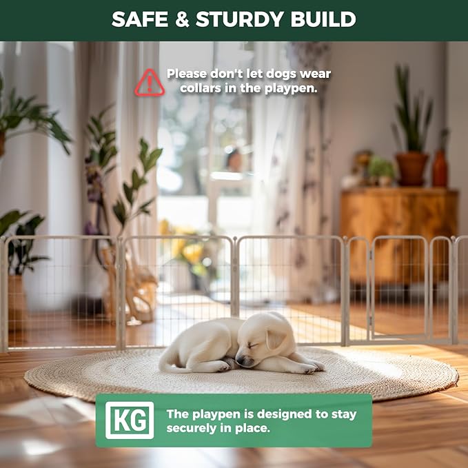 FXW Homeplus Unleashed Indoor Dog Playpen - Stress-Free and Safe Play, Heavy Duty 24 Inch 8 Wire Panels Dog Pen for Puppy and Small Dogs, White│Patented-PawvioPets
