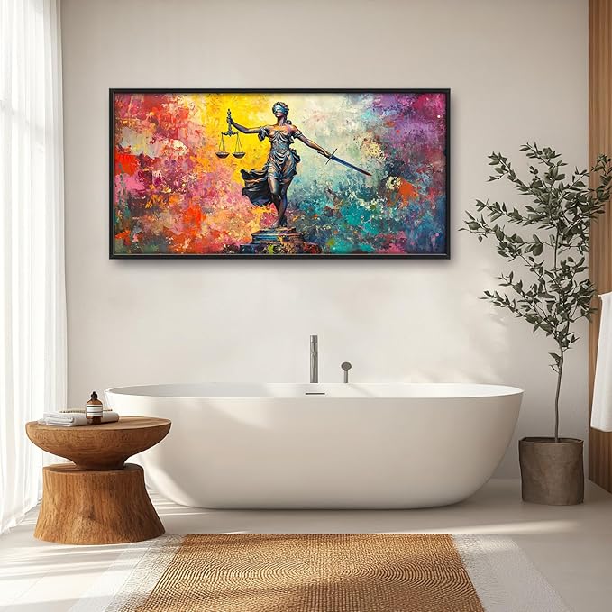 Extra Large Lady Justice Framed Wall Art for Living Room,Oversized Scales of Justice Pictures Wall Decor,Abstract Colorful Canvas Print Painting Modern Artwork Bedroom Office Bathroom 60L" x 30W"-PawvioPets