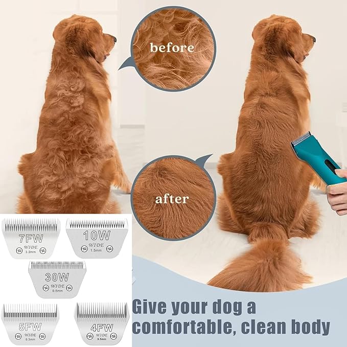 5PCS Wide Blades for Dog Grooming Blades Compatible with Andis Dog Clipper,Dog Clipper Blades for Oster A5,Wahl km10 Dog Clippers Stainless Steel for Animal Dog,Cat,Horse,Size:#10W+30W+4FW+5FW+7FW-PawvioPets