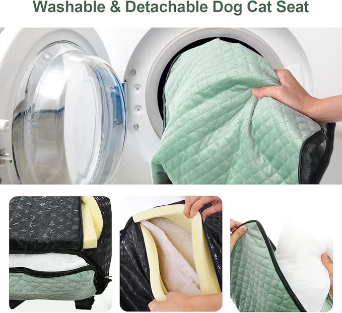 Dog Car Seat for Small Medium Dogs Up to 40lbs, Detachable Washable Soft Pet Booster Travel Bed for Front & Green Seat with Safety Leash Belt-PawvioPets