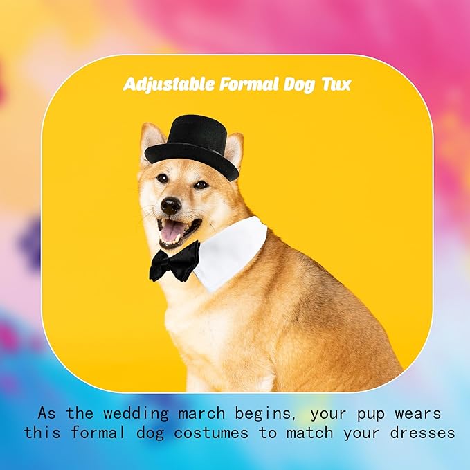 4 Pcs Pet Formal Halloween Costume Accessories Dog Wedding Bow Tie Top Hat Puppy Gentleman Costume for Small Medium Dogs Cats Halloween Party-PawvioPets