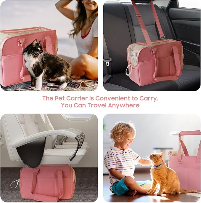 Dog Carriers for Small Dogs, Soft Sided Folding Small Dog Carrier for Dogs Medium Cats Puppies up to 13 Lbs, Washable Breathable Puppy Carrie Carrier for Outdoor Travel (Small Pink)-PawvioPets