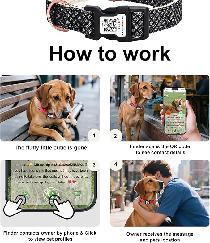 Dog Collar with Waterproof AirTag Holder & Anti-Lost QR Code, Cute Bling Warpping Adjustable Width for Small Medium Large Pet (Black, S)-PawvioPets