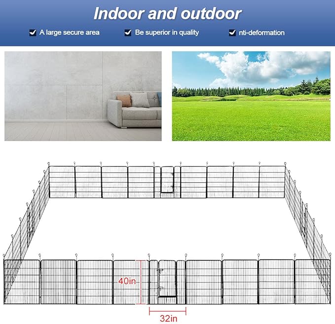 BestPet Dog Playpen Indoor 40 inch 32 Panels Metal Dog Pen Pet Dog Fence Outdoor Exercise Pen with Doors,Pet Puppy Playpen for RV Camping Yard, Black-PawvioPets
