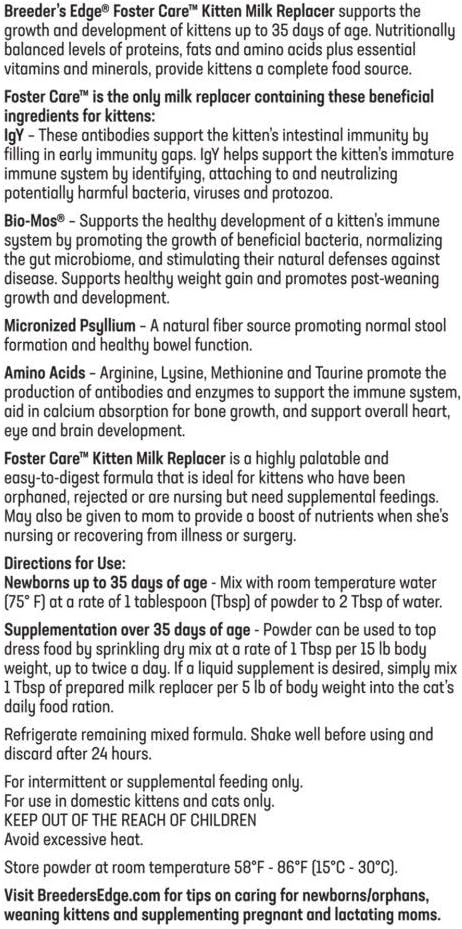 Breeder's Edge Foster Care Feline - Powdered Milk Replacer - for Kittens & Cats - 4.5 LB-PawvioPets