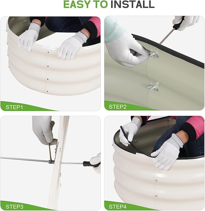 Galvanized Raised Garden Bed - 8×2×1ft Planter Raised Beds for Gardening | Oval Metal Garden Planter Box with Safety Edging and Bracing Rods for Vegetables Fruits and Flowers (White)-PawvioPets