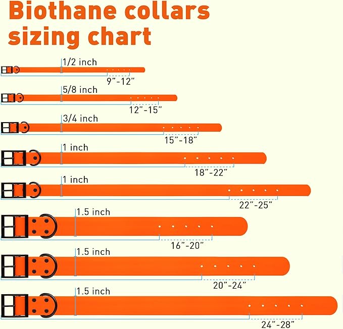 Dogline Biothane Waterproof Dog Collar Strong Coated Nylon Webbing with Black Hardware Odor- Proof for Easy Care Easy to Clean High Performance Fits Small Medium or Large Dogs, Hunter Orange-PawvioPets