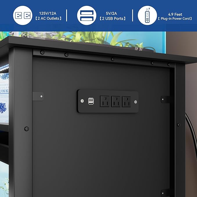 Aquarium Stand for 55-75 Gallon Fish Tanks with RGB Light Strip Black Modern Contemporary Wood-PawvioPets