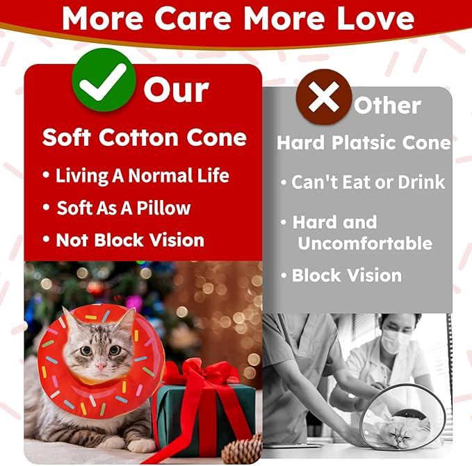 Cat Cone Collar Soft, Cat Recovery Collar for Wound Healing Cute Donut Adjustable Kitten Cones to Stop Licking Comfortable Lightweight Neck Elizabethan Collars for Kittens After Surgery-PawvioPets