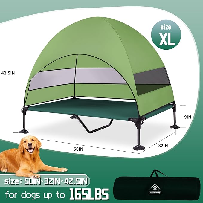 Elevated Outdoor Dog Bed with Canopy & Adjustable Feet - Larger Shade for Camping, Backyard & Patio-PawvioPets