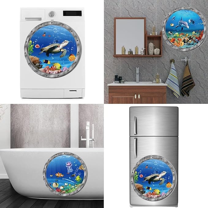 9PCS Ocean Animals World Under Sea Decor Sea Turtles Dolphins Fishes Sharks Coral Removable 3D Peel and Stick Vinyl Stickers-PawvioPets