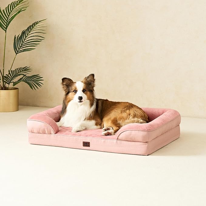 EHEYCIGA Orthopedic Dog Bed for Small Dogs, Waterproof Memory Foam Small Dog Beds with Sides, Non-Slip Bottom and Egg-Crate Foam Medium Pet Couch Bed with Washable Removable Cover, Dusty Pink-PawvioPets