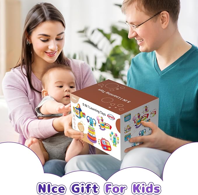 5 in 1 Baby Toy for 12 18 Month, Learning Toys for Babies 12-18 Months, Baby Busy Cube, Stacking&Sensory, Pull String&Piano Xylophone Toy, Birthday Gift for 12+ Month-PawvioPets